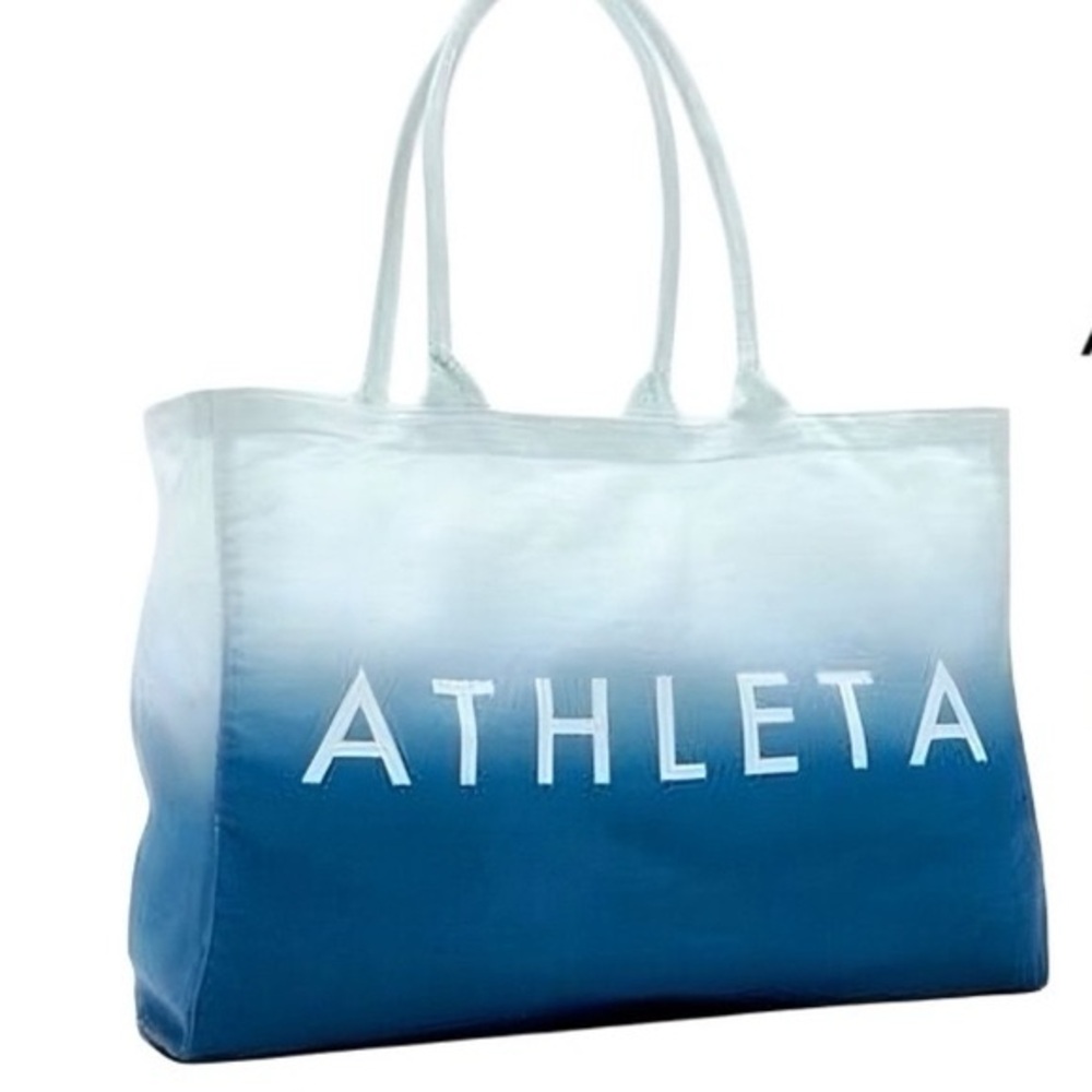 Athleta Tote Gym Beach Bag Carry On Washable Ocean Ombré Blue to White